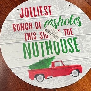 Festive Wall Sign with Red Truck and Green Tree New